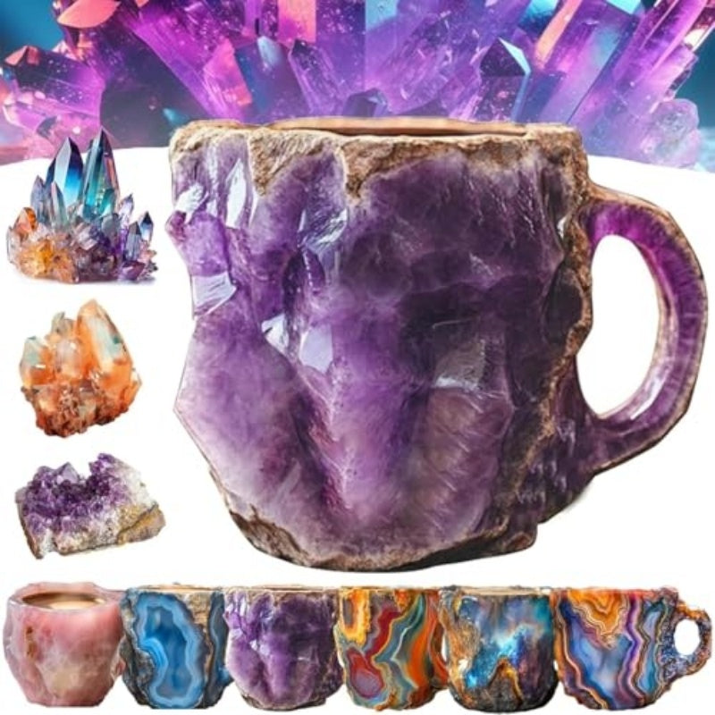 400 ml Kaffeetasse aus Mineralkristallharz mit Griffen, elegante Tasse aus künstlichem Mineralkristall für den Arbeitsplatz, Heimdekoration, Weihnachtsgeschenk, Küchenhelfer