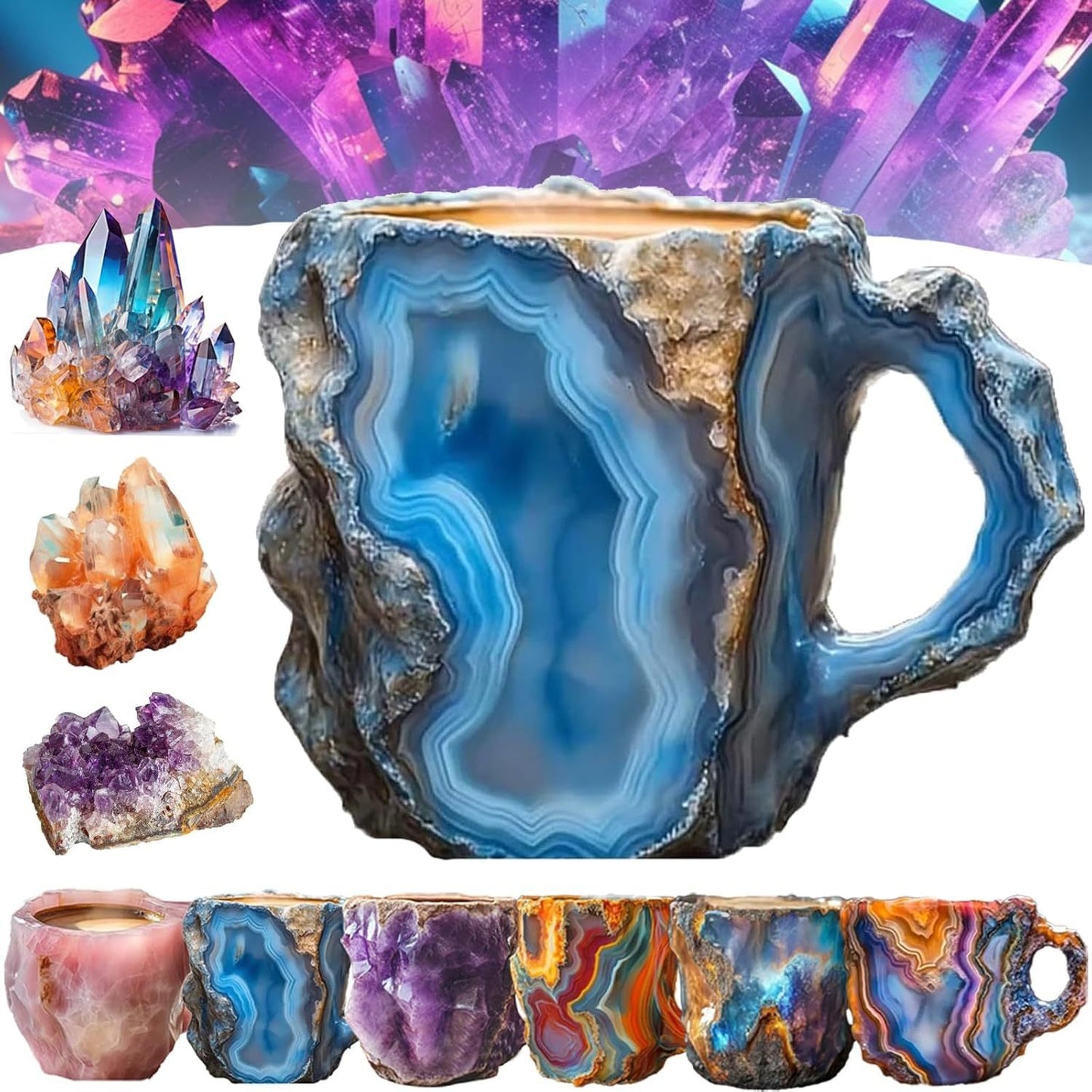 400 ml Kaffeetasse aus Mineralkristallharz mit Griffen, elegante Tasse aus künstlichem Mineralkristall für den Arbeitsplatz, Heimdekoration, Weihnachtsgeschenk, Küchenhelfer