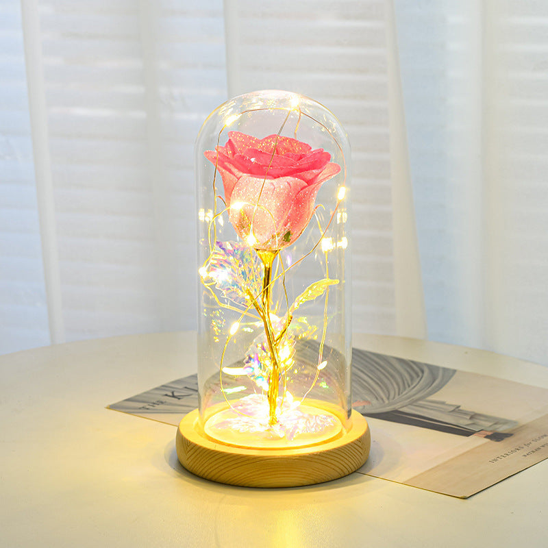 Valentinstag Geschenk für Freundin Ewige Rose Blumen LED Licht in Glasabdeckung Tag Hochzeitsdekoration Gastgeschenke Muttertag Weibliches Geschenk Geschenk