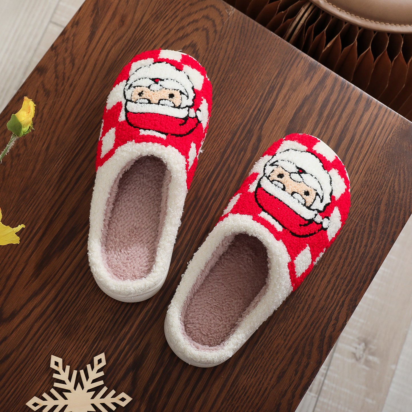 Neu Weihnachten Plaid Santa Claus Hausschuhe Winter Innen Nicht-slip Boden Schlafzimmer Fuzzy Haus Schuhe Für Frauen