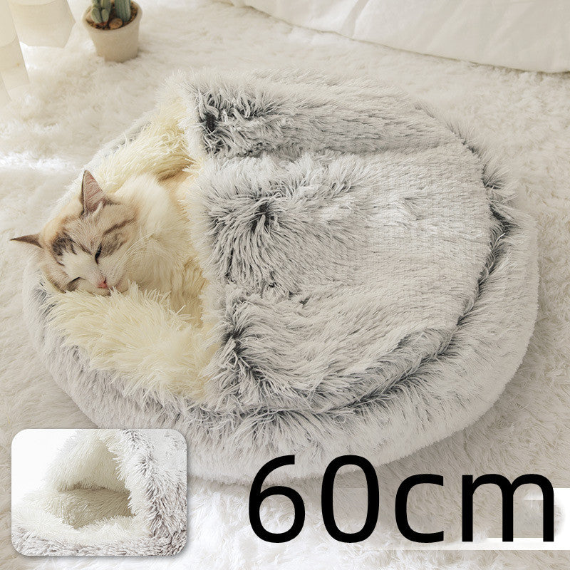 2 in 1 Honden- en kattenbed Huisdier Winterbed Rond Pluche Warm Bed Huis Zacht Lang Pluche Huisdierenbed Huisdierproducten