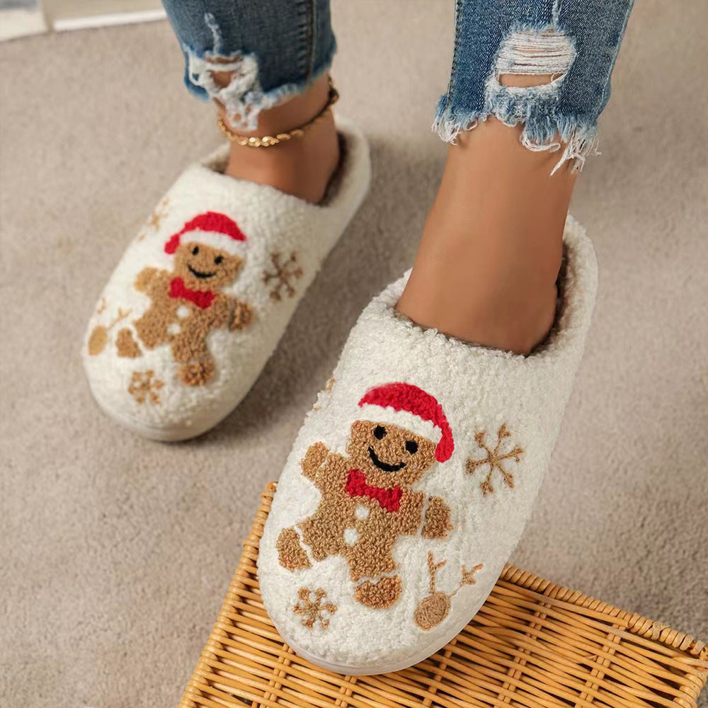 Kerstmis Sneeuwvlok Peperkoek Pantoffels Winter Binnen Antislip Vloer Slaapkamer Fuzzy Huis Schoenen Voor Vrouwen Thuis Pantoffels