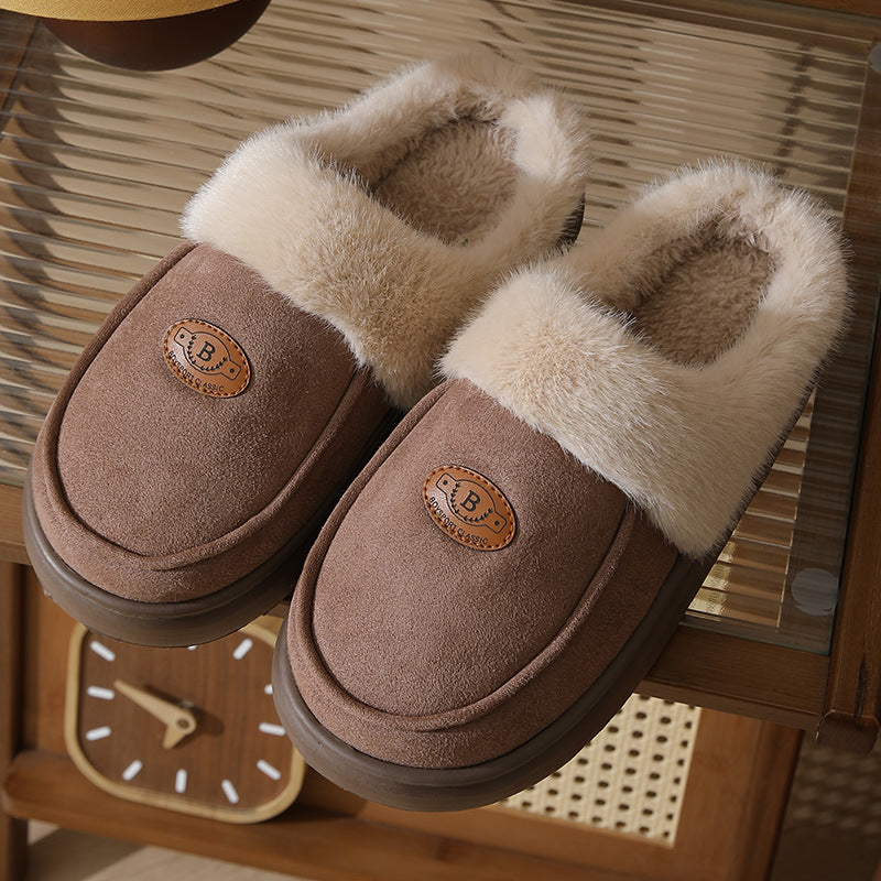 Winter Plüsch Hausschuhe für Männer Casual All-Match Warm Wildleder Hausschuhe Indoor Rutschfeste Boden Schlafzimmer Slipper