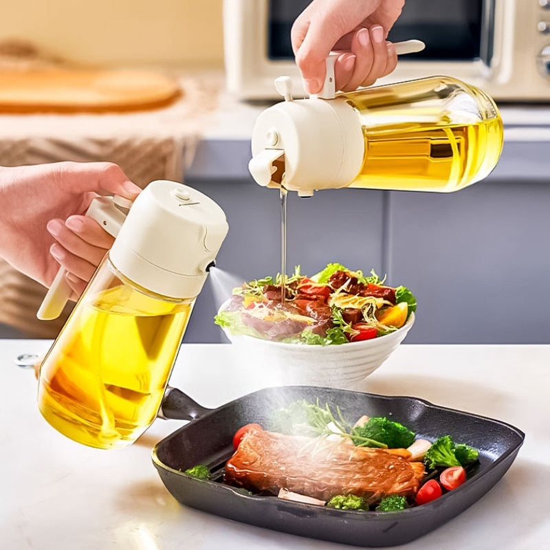 470 ml Olivenöl-Sprüher zum Kochen und Grillen, 2-in-1-Glas, Öl-Essig, Sojasaucen-Sprühflasche für die Küche, Ölflasche für die Heißluftfritteuse