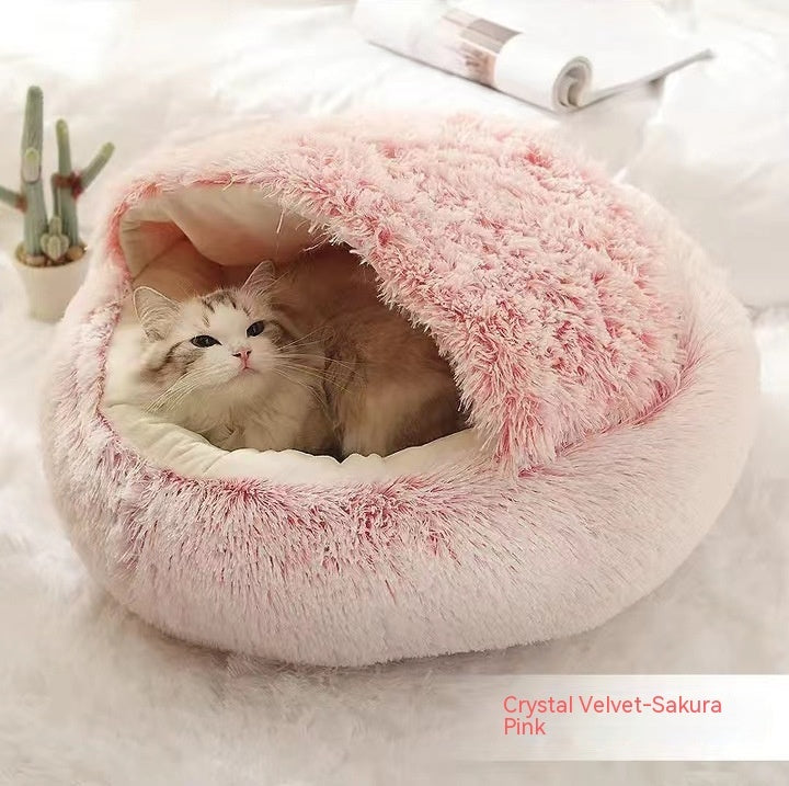 2 in 1 Honden- en kattenbed Huisdier Winterbed Rond Pluche Warm Bed Huis Zacht Lang Pluche Huisdierenbed Huisdierproducten