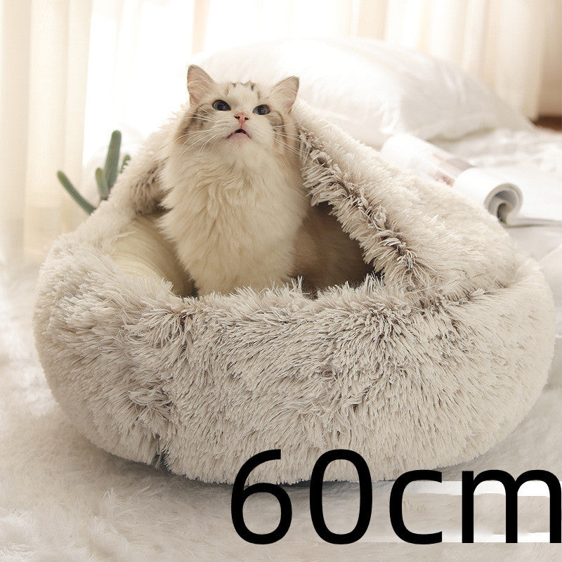 2 in 1 Honden- en kattenbed Huisdier Winterbed Rond Pluche Warm Bed Huis Zacht Lang Pluche Huisdierenbed Huisdierproducten