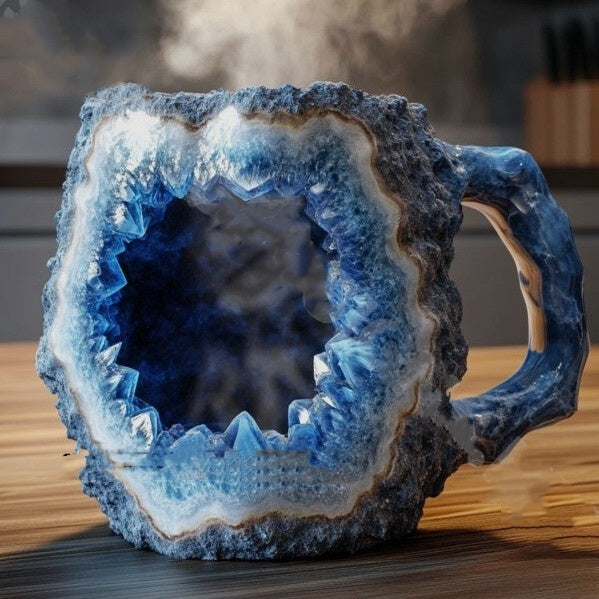 400 ml Kaffeetasse aus Mineralkristallharz mit Griffen, elegante Tasse aus künstlichem Mineralkristall für den Arbeitsplatz, Heimdekoration, Weihnachtsgeschenk, Küchenhelfer