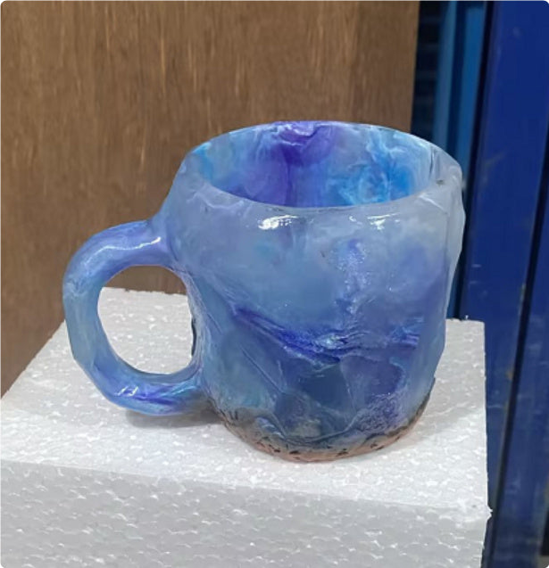 400 ml Kaffeetasse aus Mineralkristallharz mit Griffen, elegante Tasse aus künstlichem Mineralkristall für den Arbeitsplatz, Heimdekoration, Weihnachtsgeschenk, Küchenhelfer