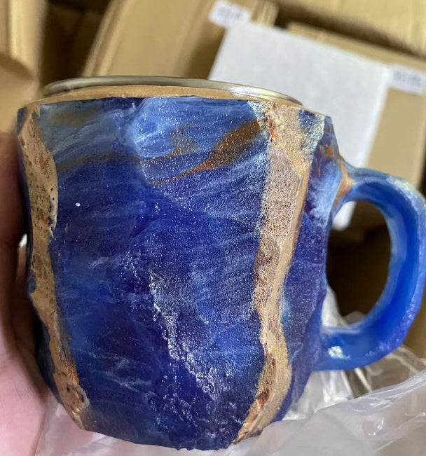 400 ml Kaffeetasse aus Mineralkristallharz mit Griffen, elegante Tasse aus künstlichem Mineralkristall für den Arbeitsplatz, Heimdekoration, Weihnachtsgeschenk, Küchenhelfer