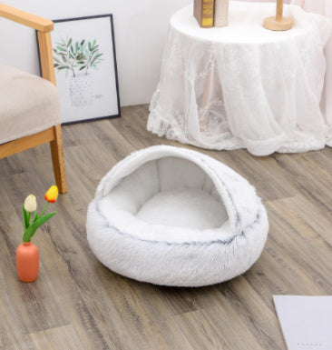 2 in 1 Honden- en kattenbed Huisdier Winterbed Rond Pluche Warm Bed Huis Zacht Lang Pluche Huisdierenbed Huisdierproducten