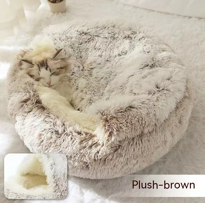 2 in 1 Honden- en kattenbed Huisdier Winterbed Rond Pluche Warm Bed Huis Zacht Lang Pluche Huisdierenbed Huisdierproducten