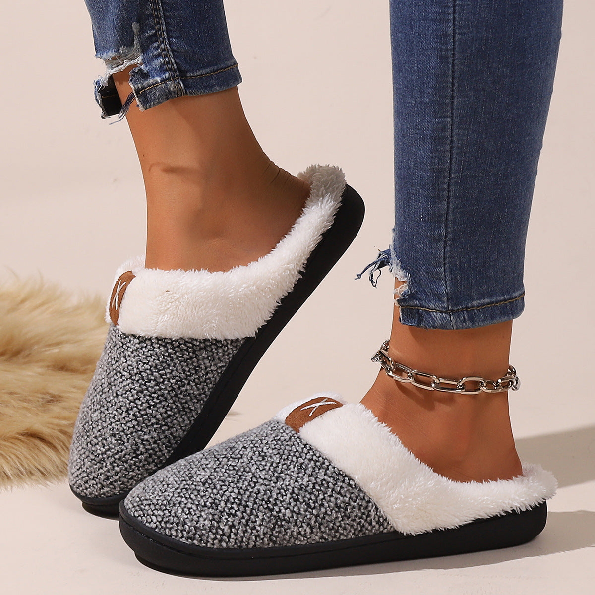 Winter Plush Slippers Fashion Thick Bottom Warm House Shoes For Women Men Indoor Bedroom Floor Slipper